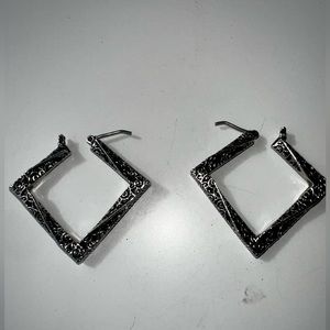Silver, blackish square pierced earrings